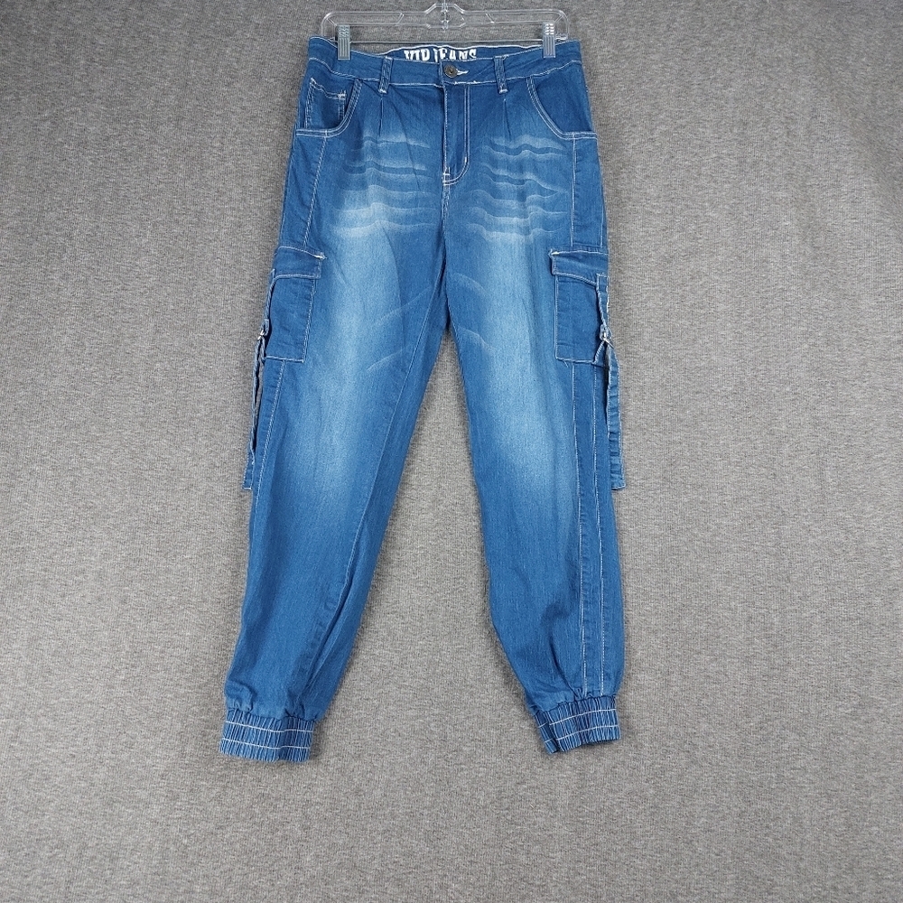 VIP JEANS WOMENS BLUE CARGO POCKET GORPCORE JOGGER DENIM PANTS SIZE 11/30